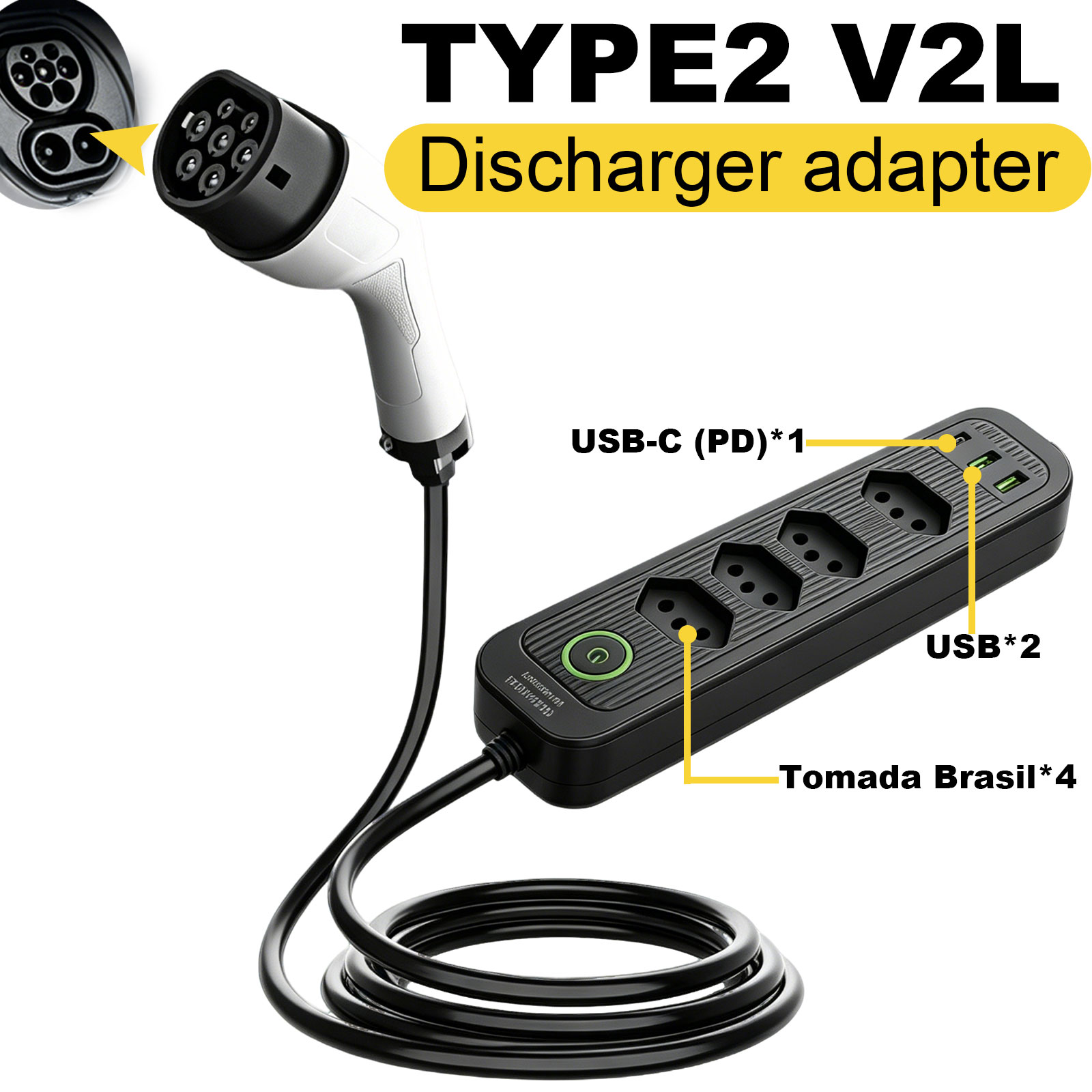 Outdoor Power Module - Type2 V2L Discharge Adapter 16A Brazil